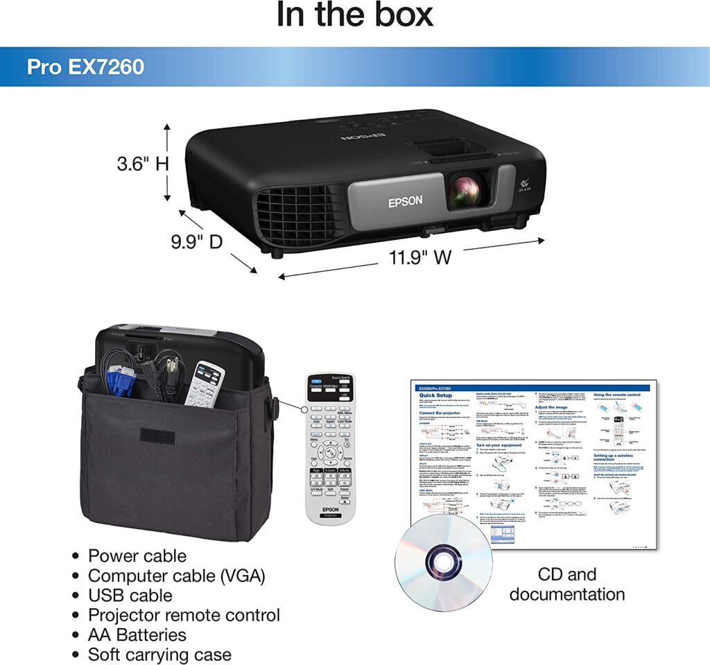 epson pro ex7260 projector comes with accessories