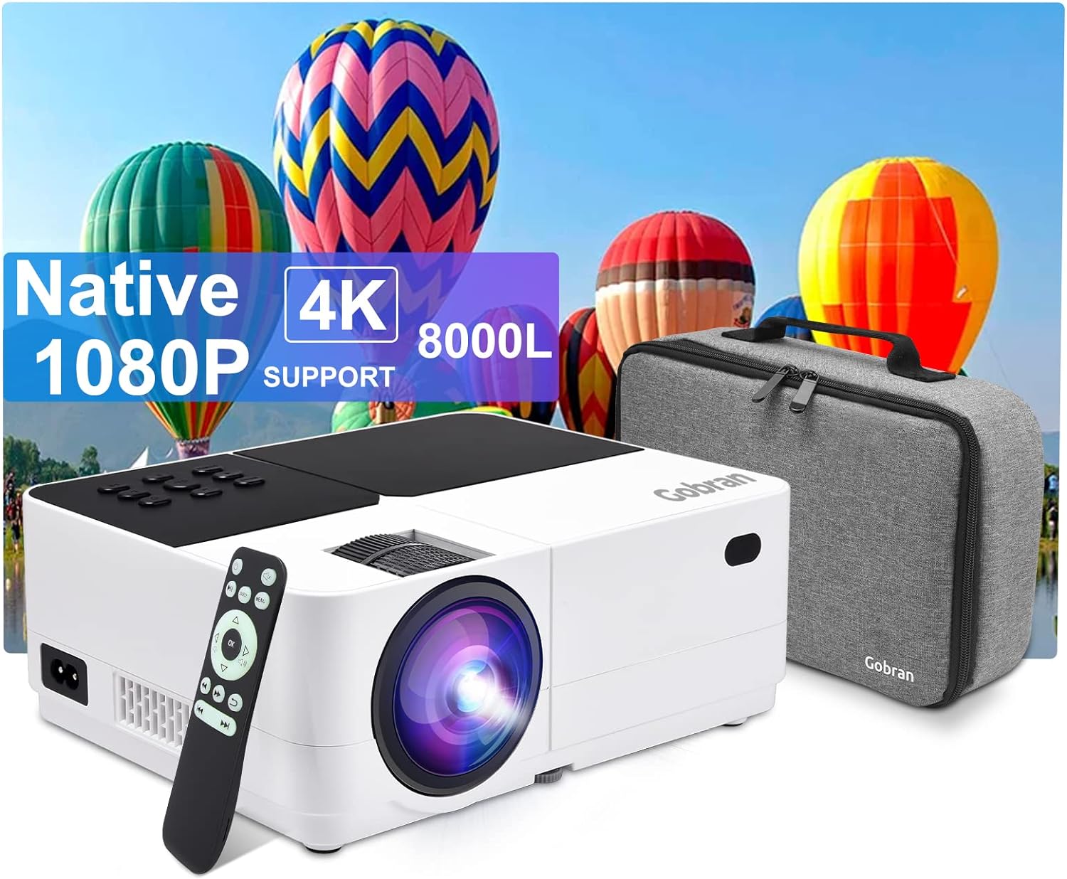 GOBRAN Portable Native Short Throw 1080P Projector