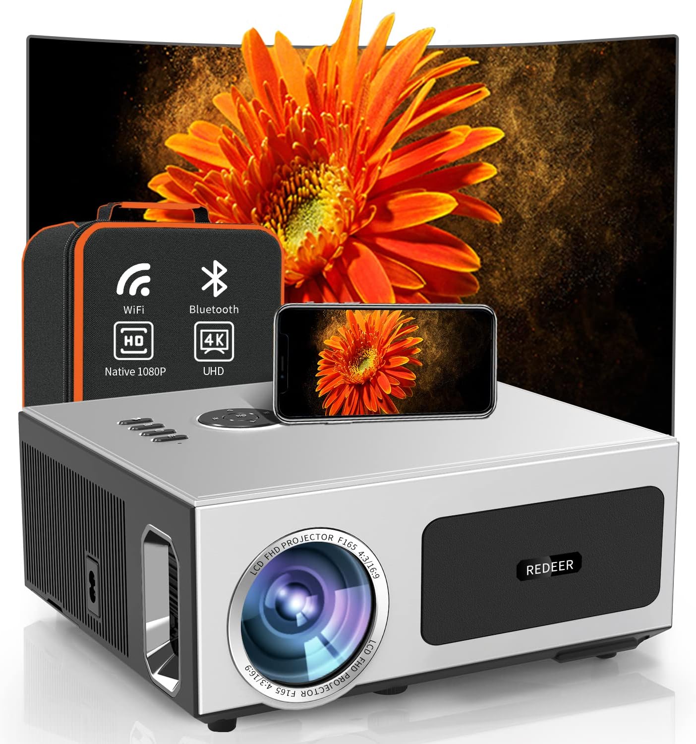 4K Projector with 500display.1100ANSI Projector 4K Wifi and bluetooth,Native 1080P Outdoor Projector