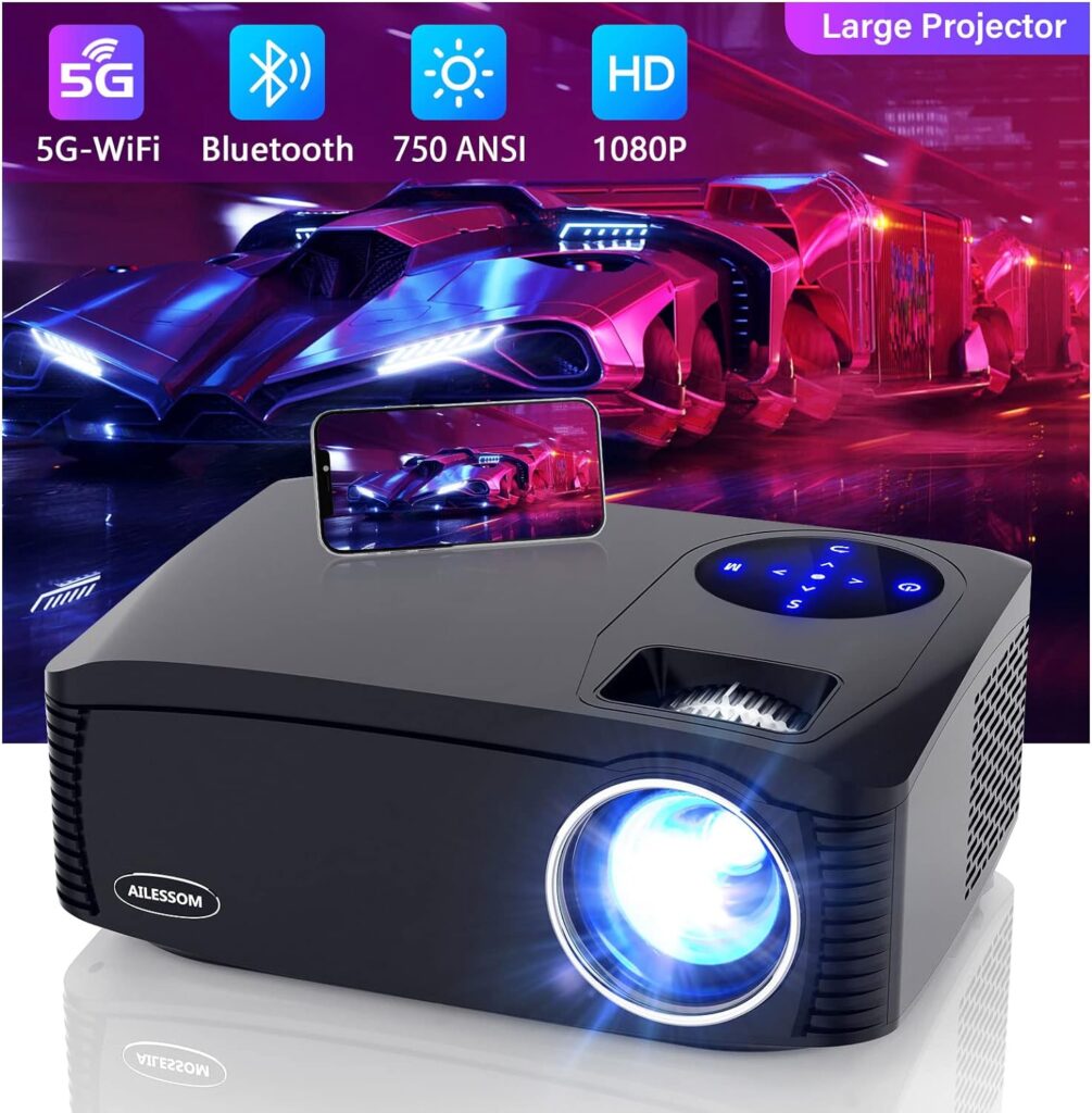 AILESSOM Native 1080P 5G WiFi Bluetooth Projector