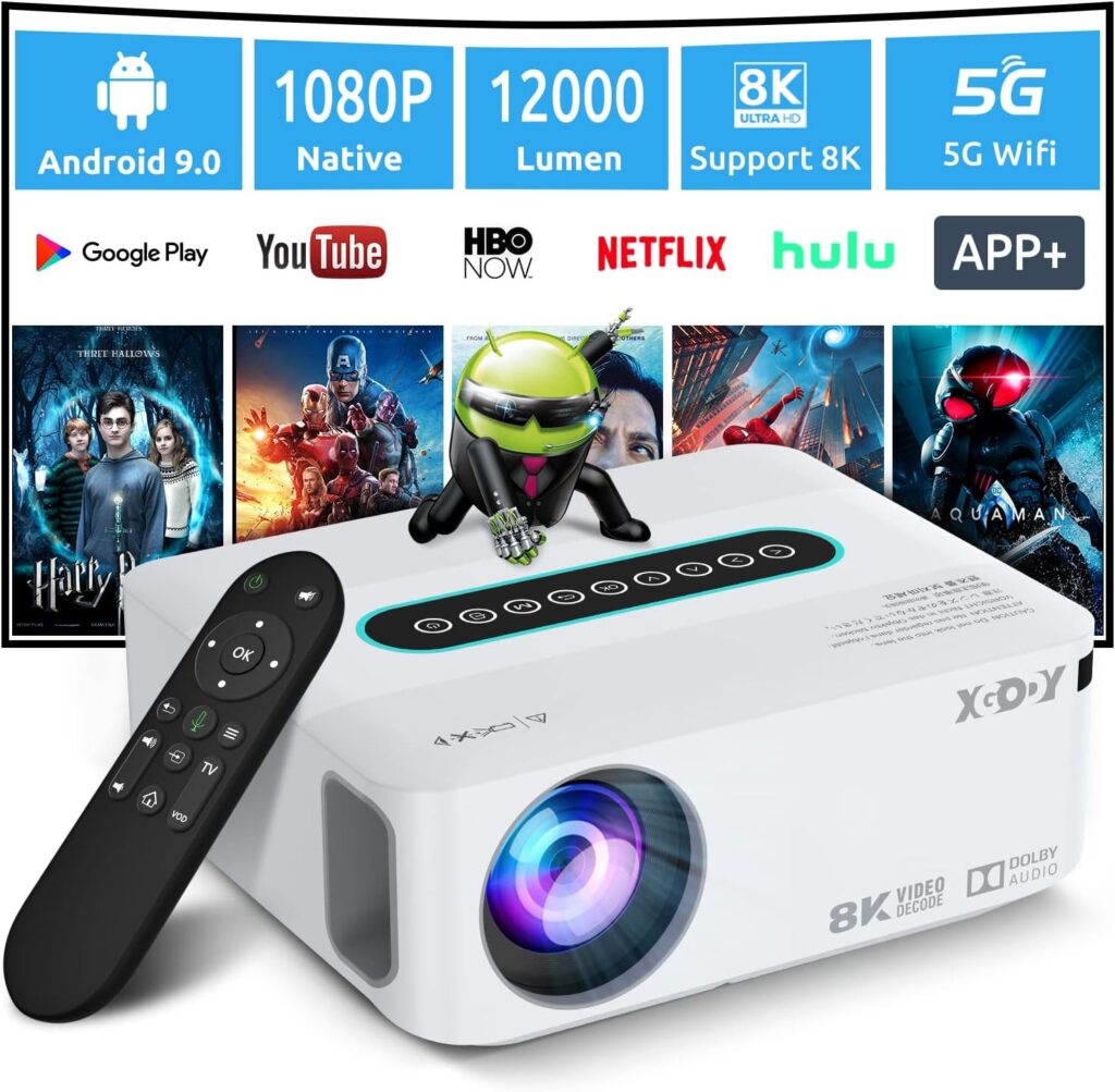 XGODY X1 12000L Native 1080P HD Built-in Android OS Projectors Preinstall YouTube Netflix