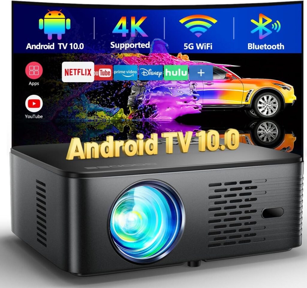 CIBEST Android TV 10 Native 1080P Full-Sealed Optical Engine Home Movie Outdoor Projector