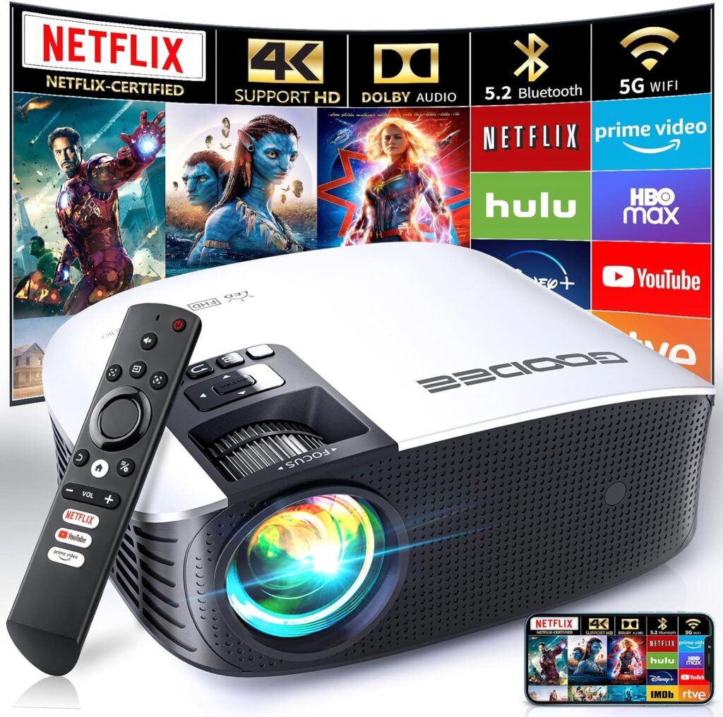GooDee Smart Projector with 5G WIFI and Bluetooth Projector