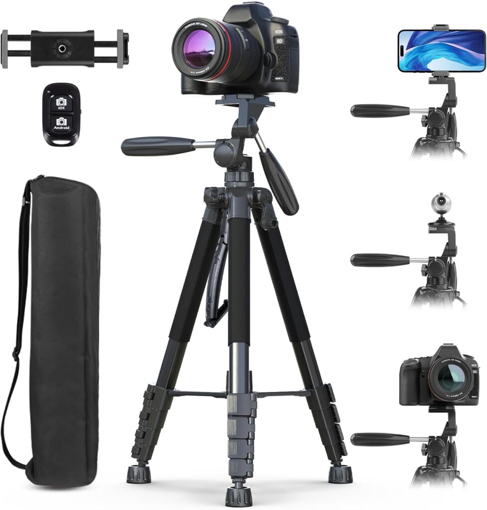 UBeesize 74 Camera Tripod with Phone Holder and Remote, Heavy Duty Tripod Stand with Portable Bag