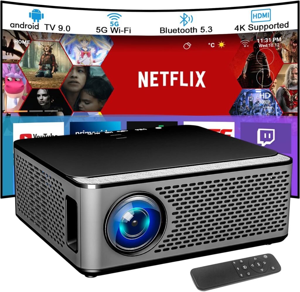 WTONISY Smart TV Projector with WiFi and Bluetooth,Mini Projector Android 9.0 HD 1080p Native