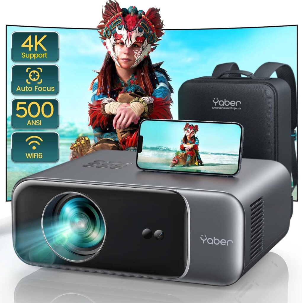 YABER Pro V9 4K Projector with WiFi 6 and Bluetooth 5.2, 500 ANSI Native 1080P Outdoor Movie Projector