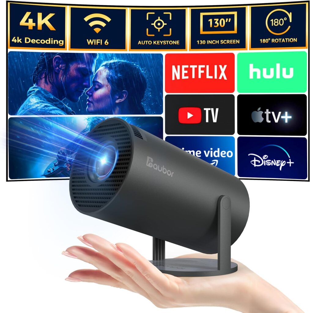 aubor Mini Projector with Android TV 11.0, Support 1080P Smart Portable Projector