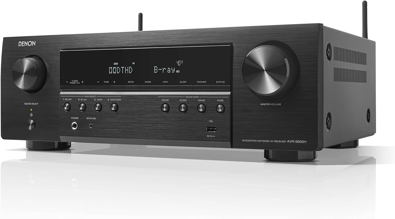 Denon AVR-S660H 5.2 Ch AVR - 75 W Ch (2021 Model), Advanced 8K Upscaling, 3D Audio