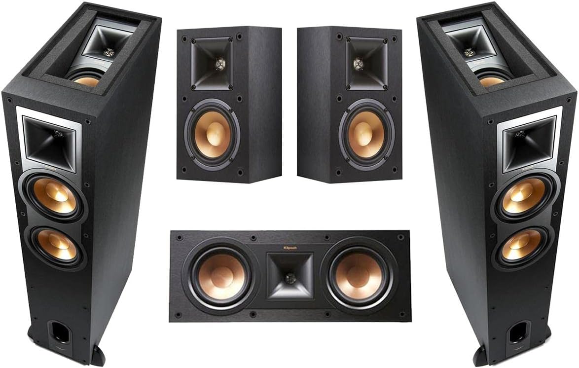 Klipsch Reference 5.0 Home Theater System - Bundle with 2X Reference R-26FA Floorstanding Speaker, Reference R-25C Center Channel Speaker, 2X Reference R-41M Bookshelf Speaker