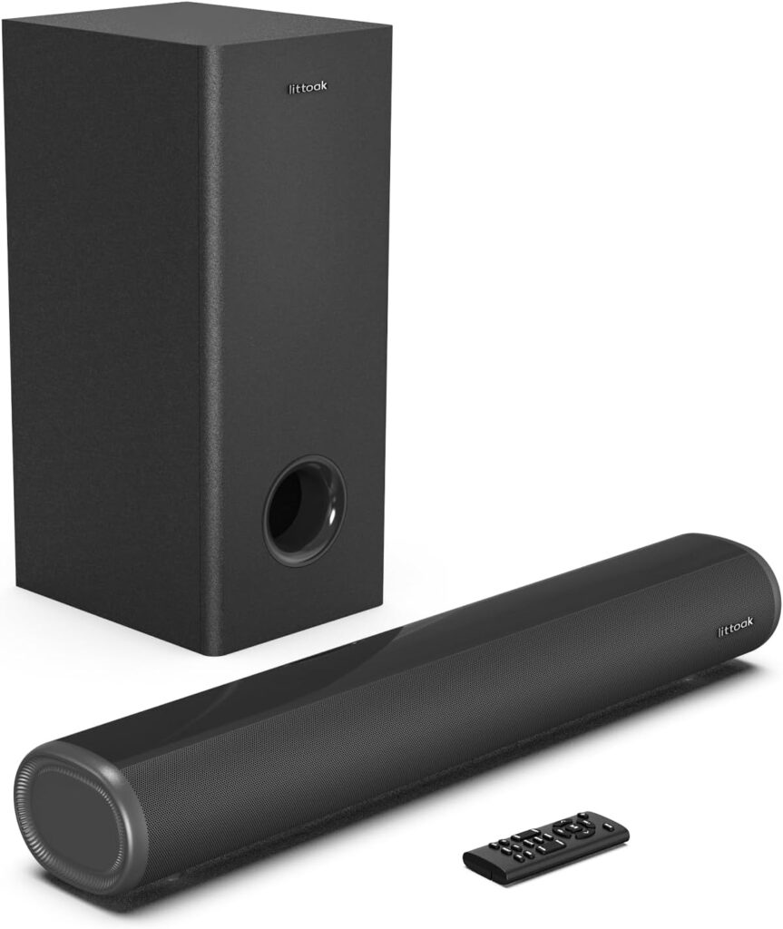 littoak 2.1 Sound Bar with Subwoofer for TV, Deep Bass Small Soundbar TV Speaker Home Theater Surround Sound System