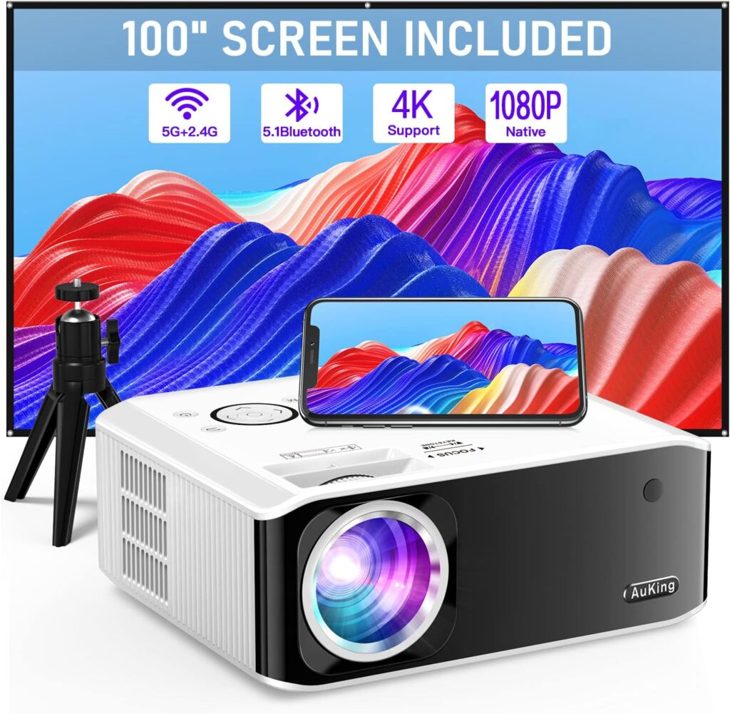 AuKing Projector with WiFi and Bluetooth, 2024 Upgrade Native 1080P 4K Projector Supported