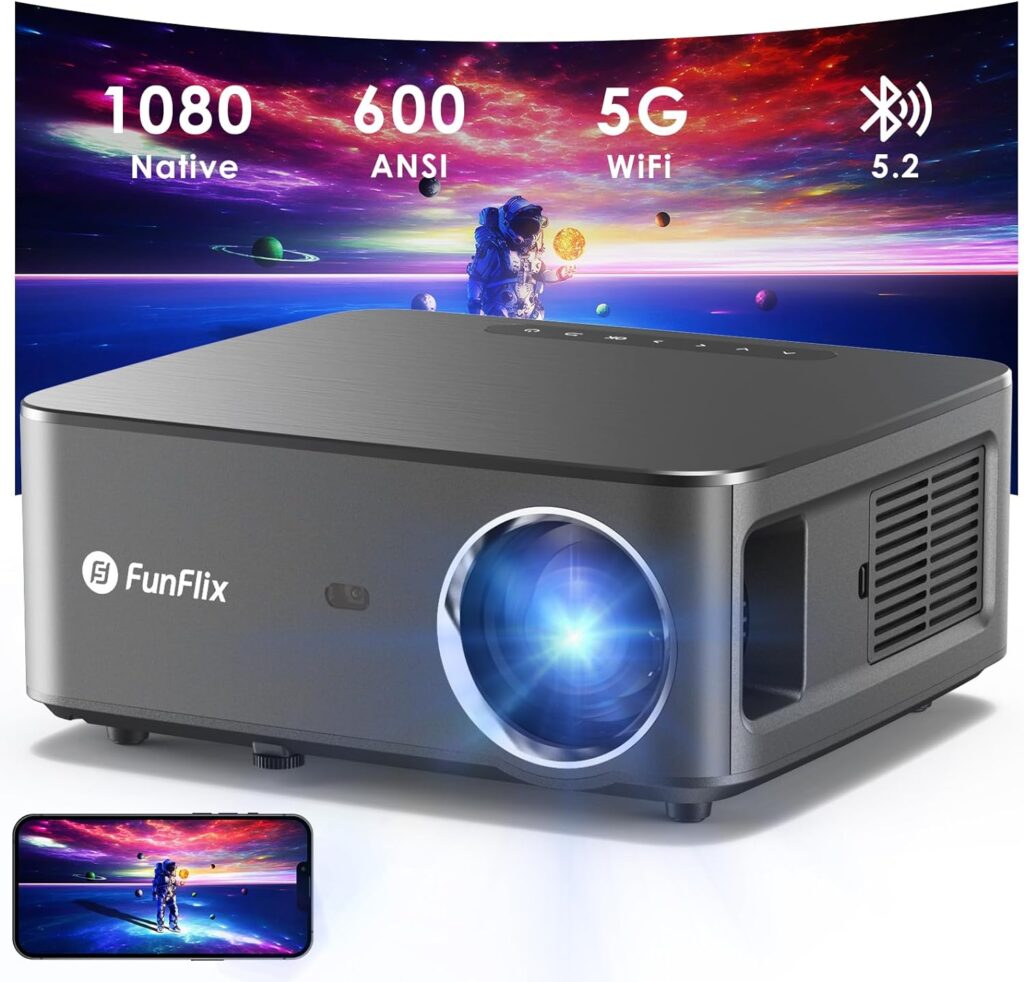 FunFlix Outdoor Movie Projector, compatible with Laptop