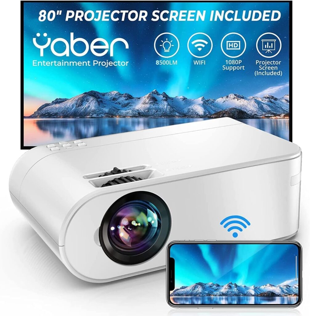 YABER Mini WiFi Projector,Projector Screen Included,7500L Support 1080P