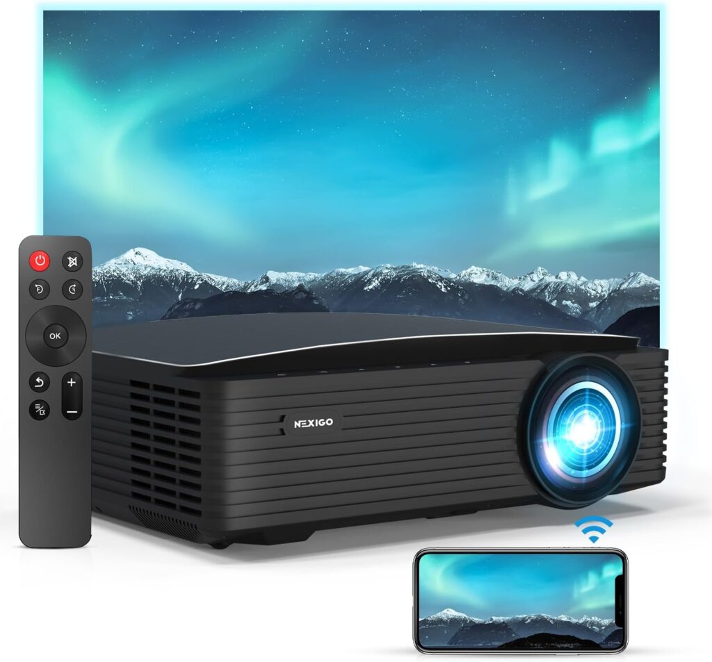 NexiGo PJ20 Outdoor Projector, Movie Projector with WiFi and Bluetooth