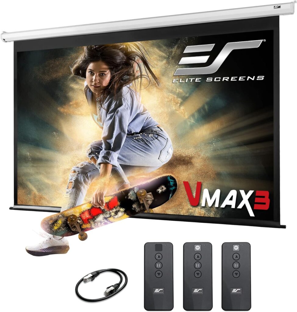 Elite Screens VMAX 3, 150-INCH 16-9, Electric Projector Screen Home Theater Gaming, VMAX150XWH3
