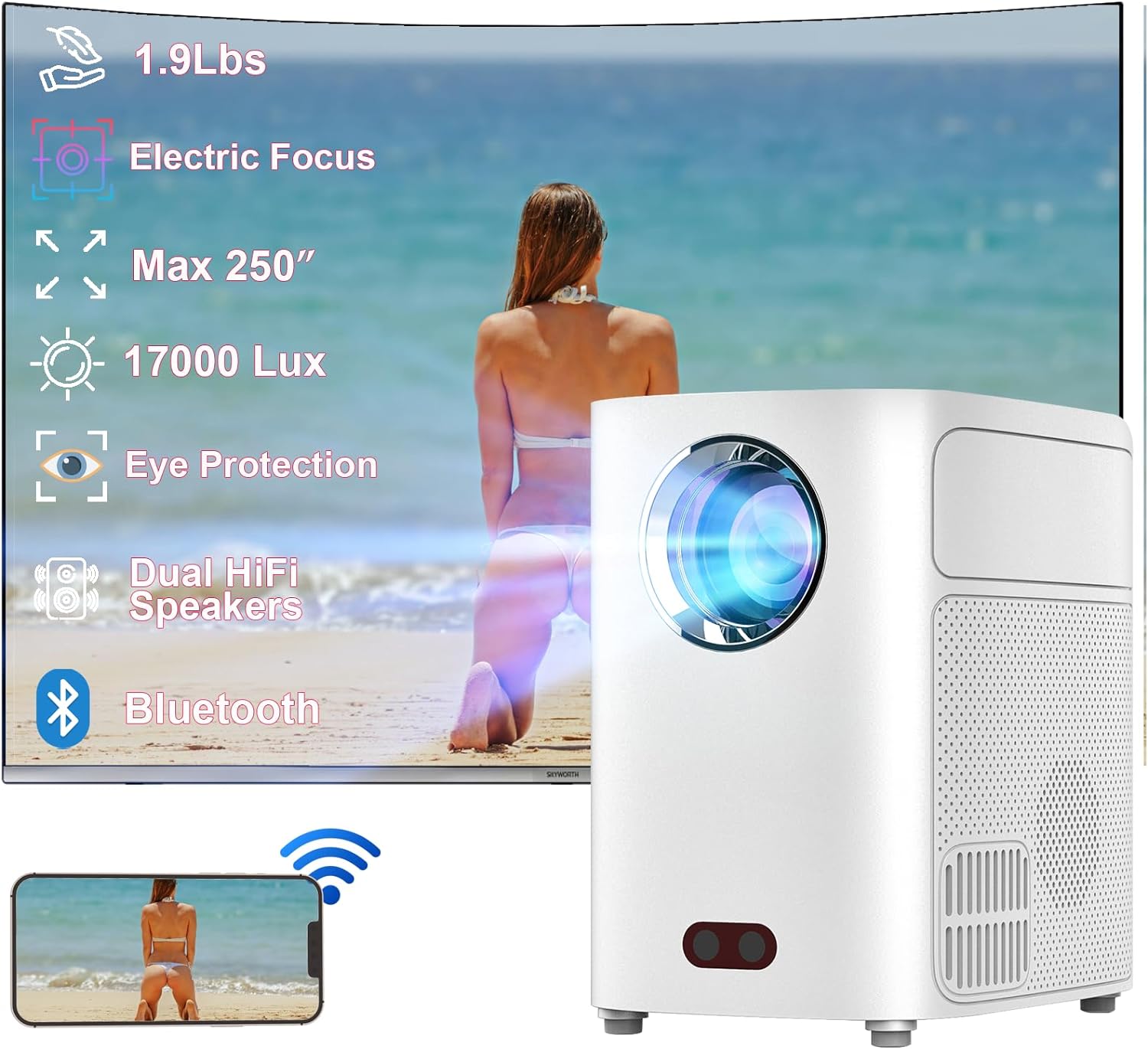 VenirCool Mini Projector with WiFi and Bluetooth