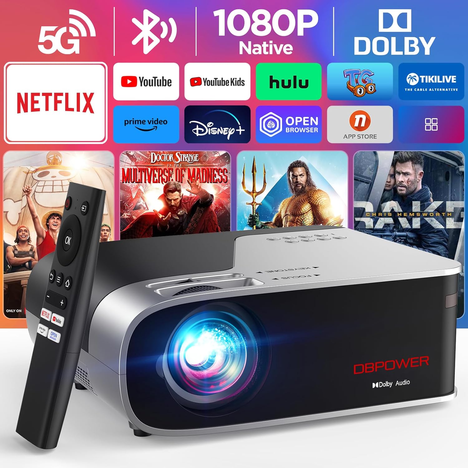 DBPower Smart Projector with 5G WiFi and Bluetooth