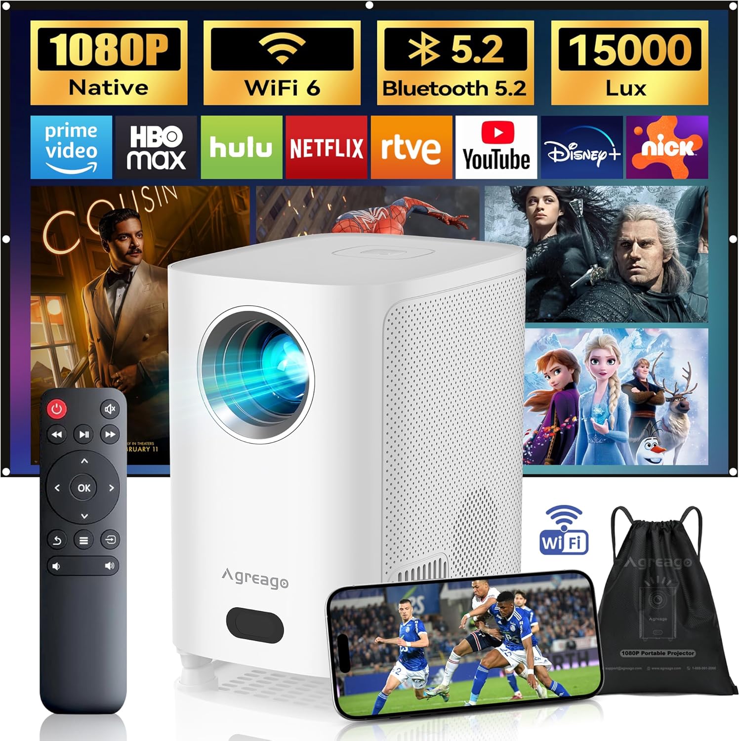 15000Lumens Portable Mini Electric Focus Projector
