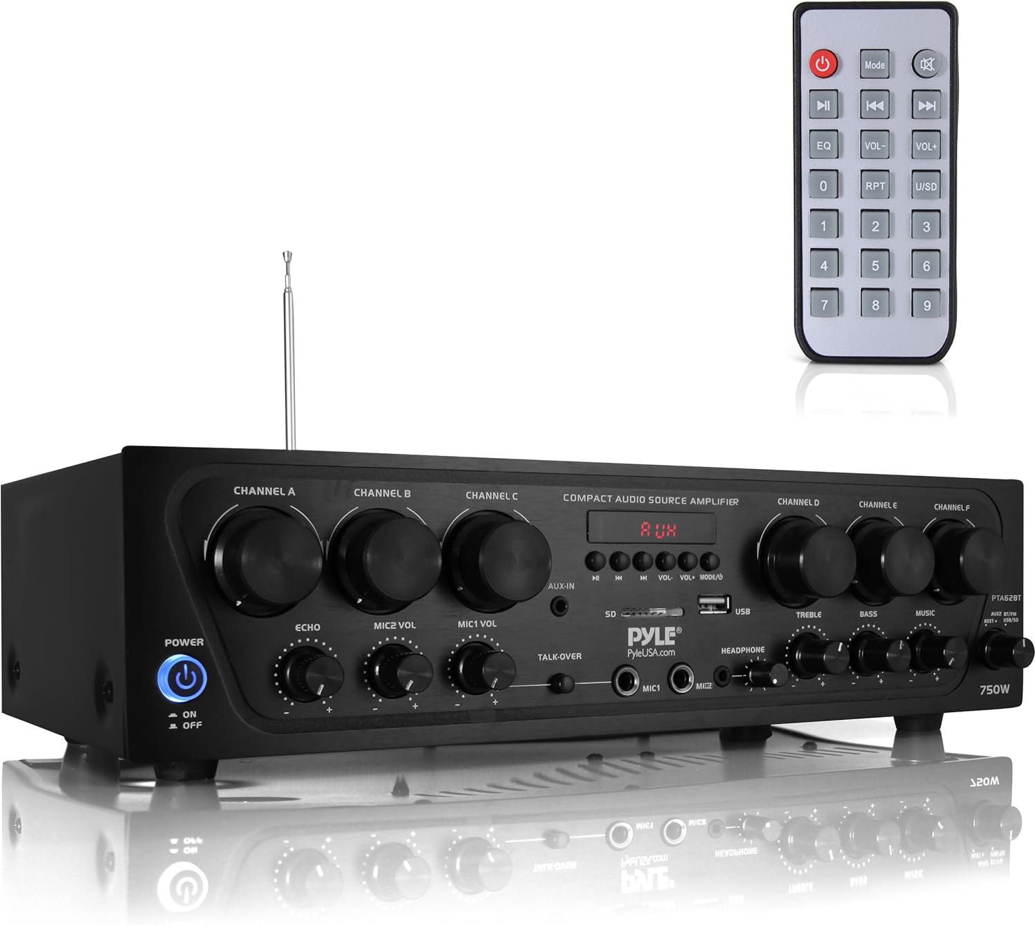 Pyle Wireless Bluetooth Karaoke-6 Channel 750 Watt Home Audio Sound Power Stereo Receiver Amplifier