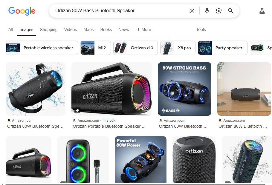 Ortizan Portable Bluetooth Speakers Displayed in Google Search