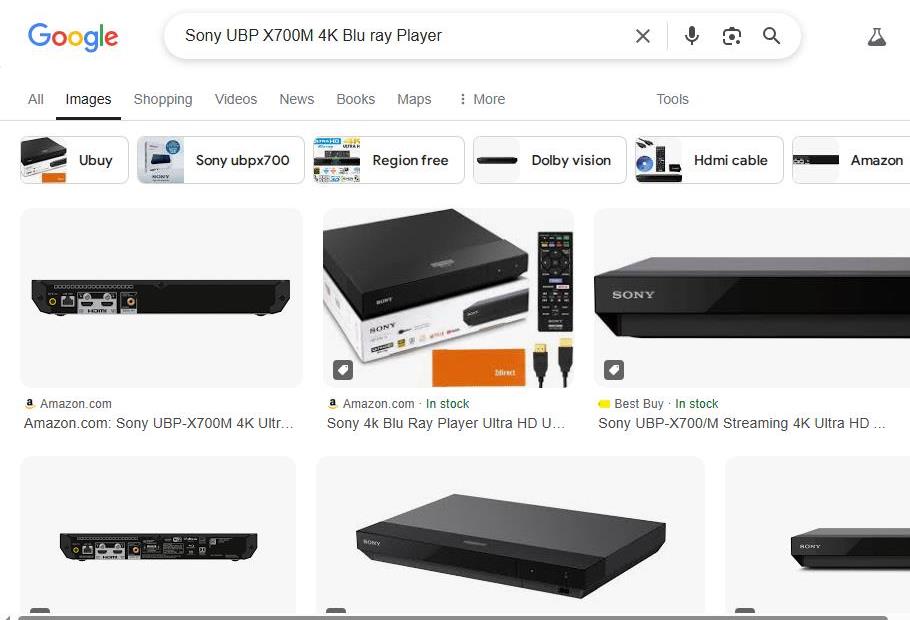 Sony UBP-X700M 4K Blu-ray Player Shown in Search Results