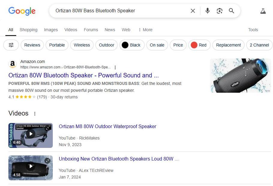 Google Search Results for Ortizan 80 watt Bluetooth Speaker
