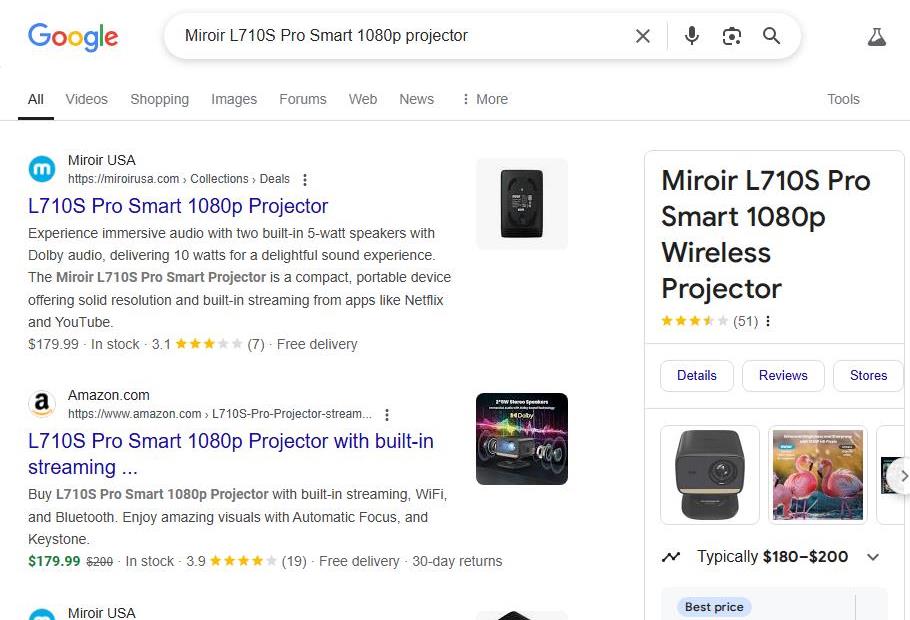 Miroir L710S Pro Smart 1080p Projector Found Online