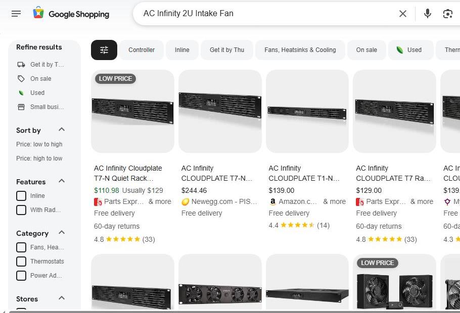 Google Shopping Search Results for AC Infinity 2U Intake Fan