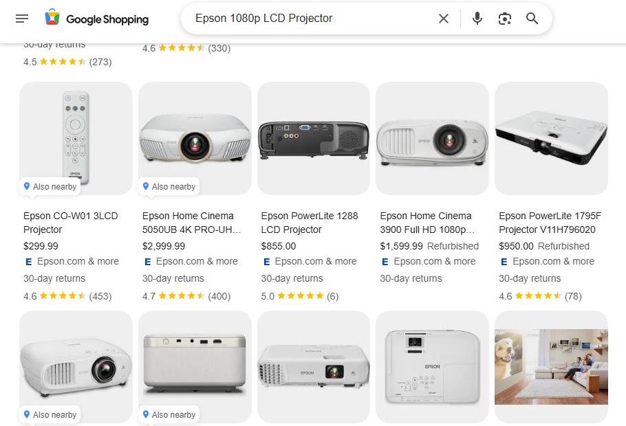 Google Shopping Results for Epson 1080p LCD Projectors