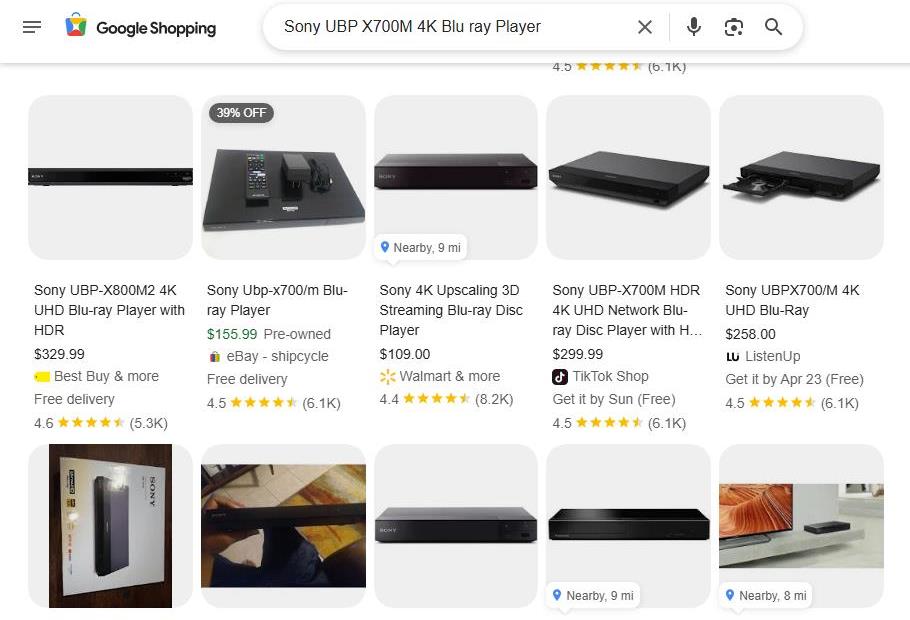 Google Shopping Results for Sony UBP-X700 4K Blu-ray Player