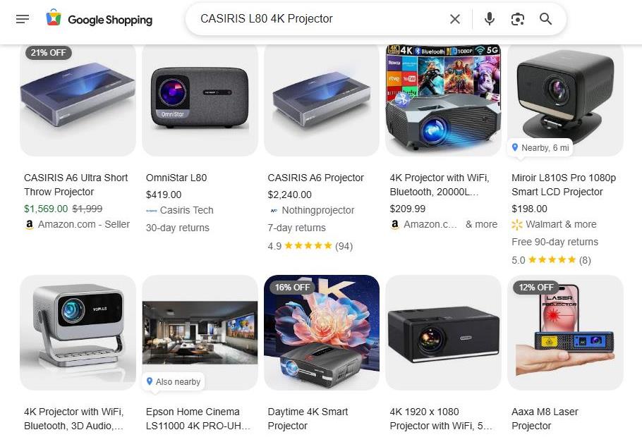 Google Shopping Results for CASIRIS L80 Projector