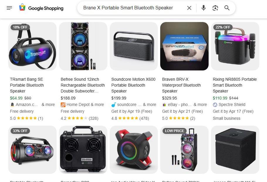 Google Shopping Results for Bluetooth Speakers