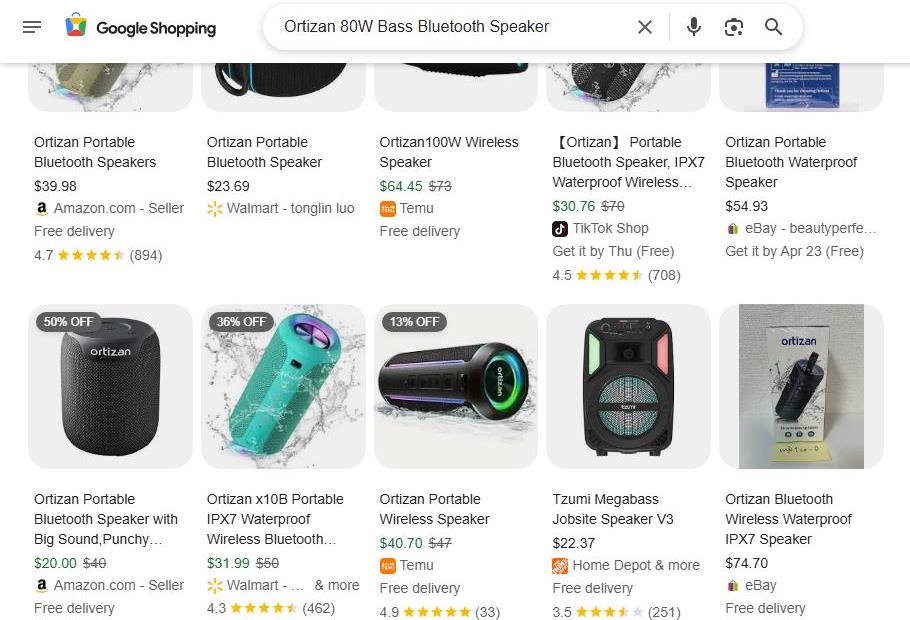 Google Shopping Search Results for Ortizan Bluetooth Speakers