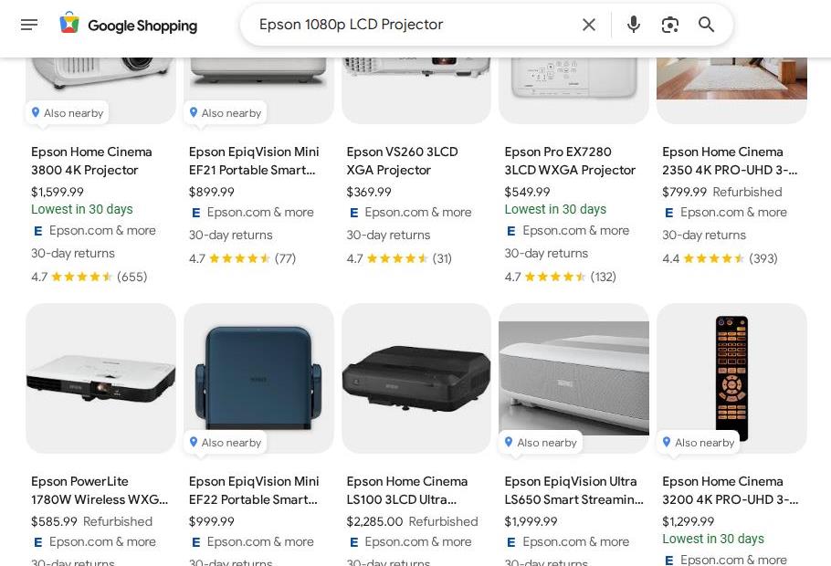 Google Shopping Results for Epson Projectors