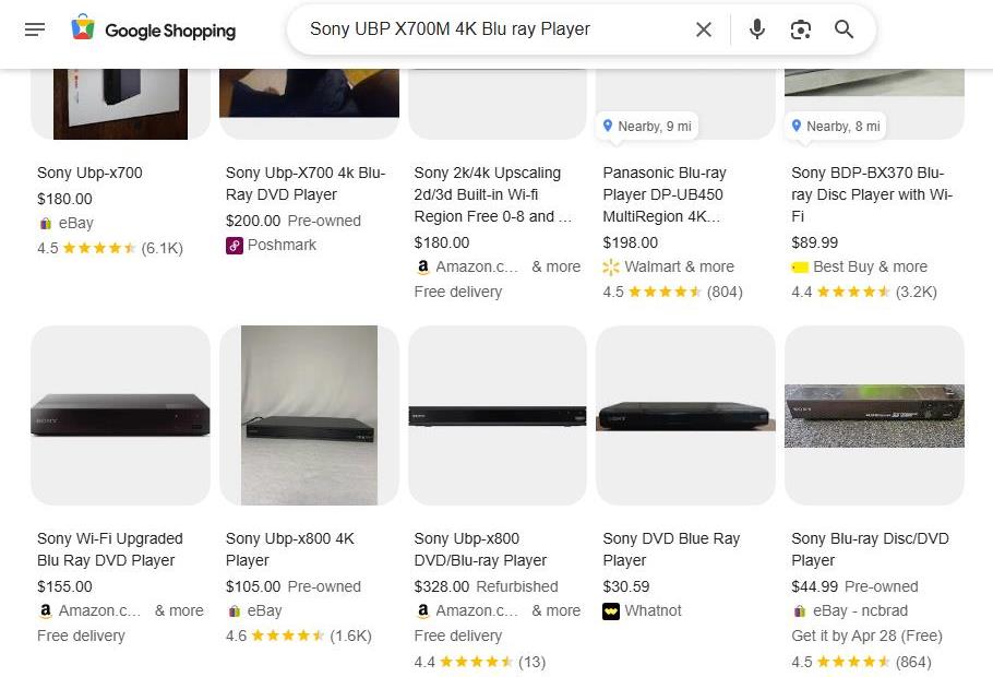 Google Shopping Results for Sony UBP-X700 4K Blu-ray Player