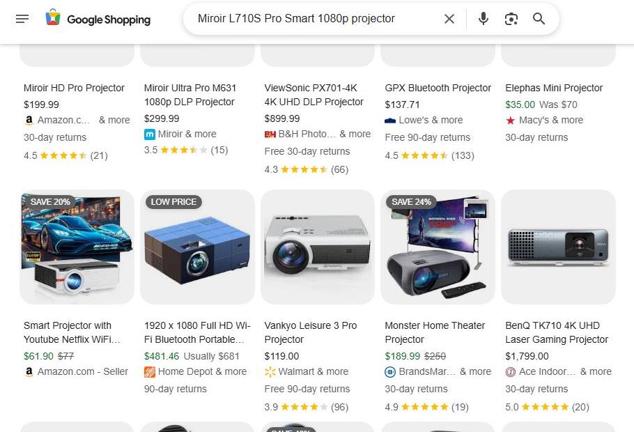 Google Shopping Results for Projectors