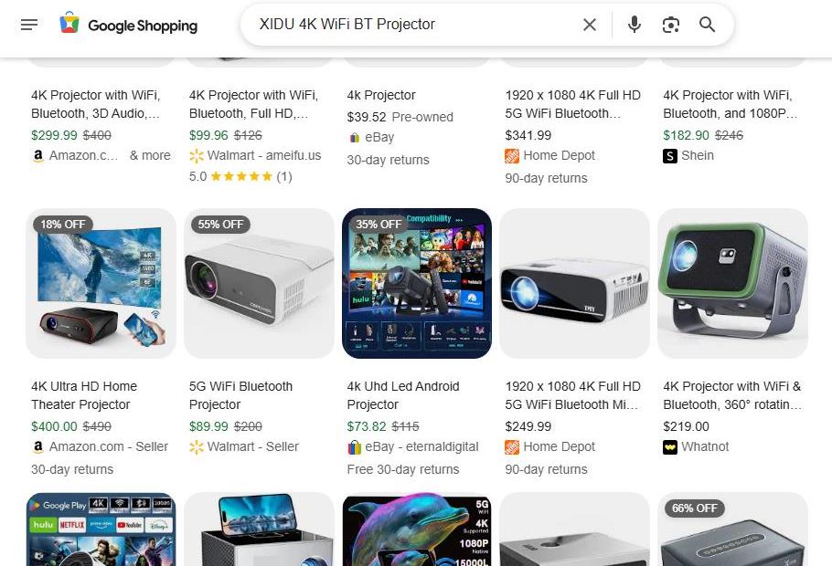 Google Shopping Search Results for 4K WiFi BT Projectors