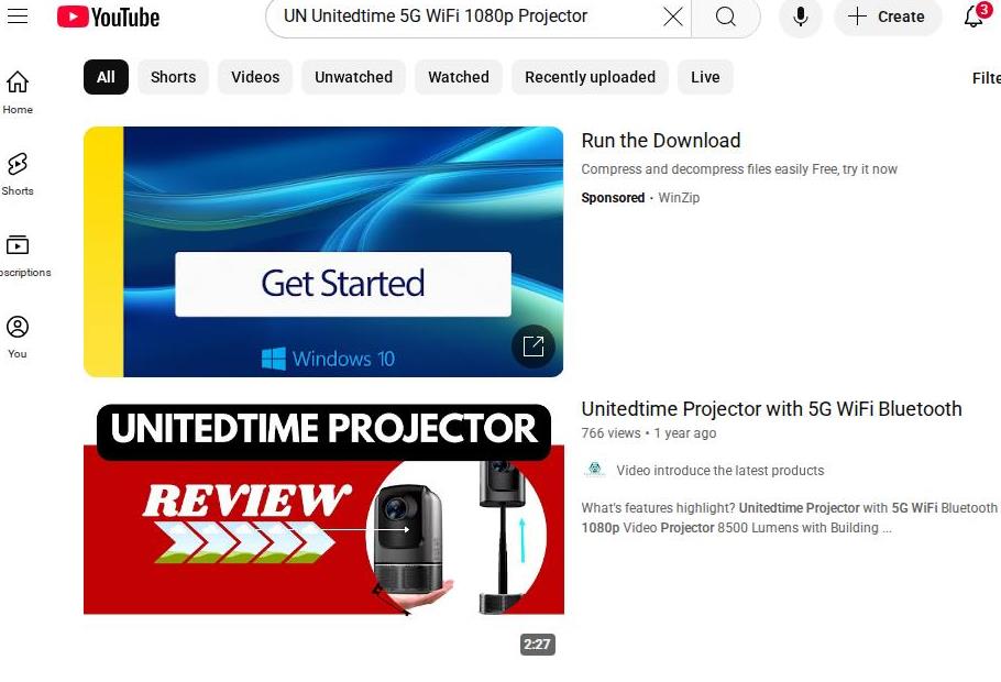 YouTube Search Results for a Projector