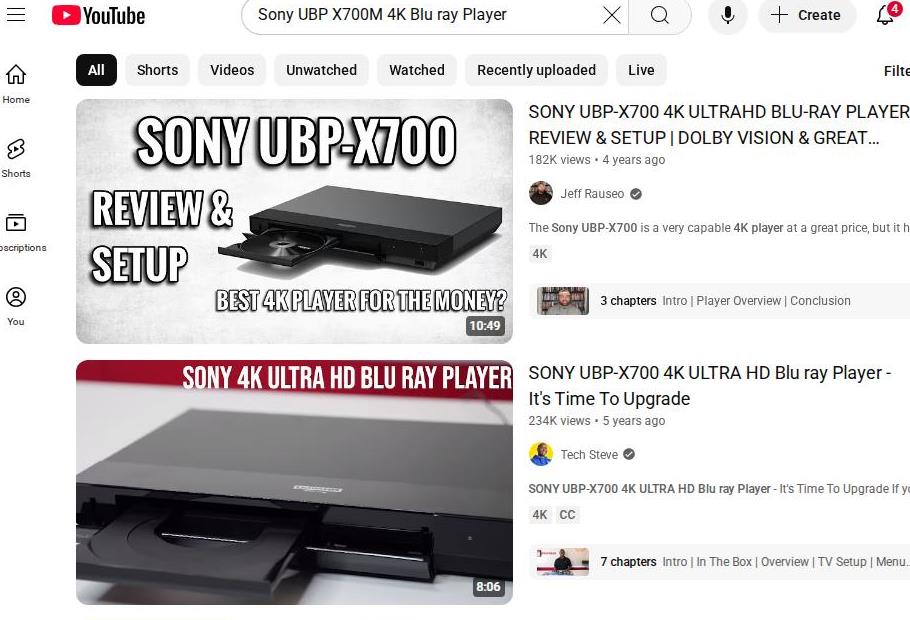 YouTube Search Results for Sony UBP-X700 Blu-ray Player