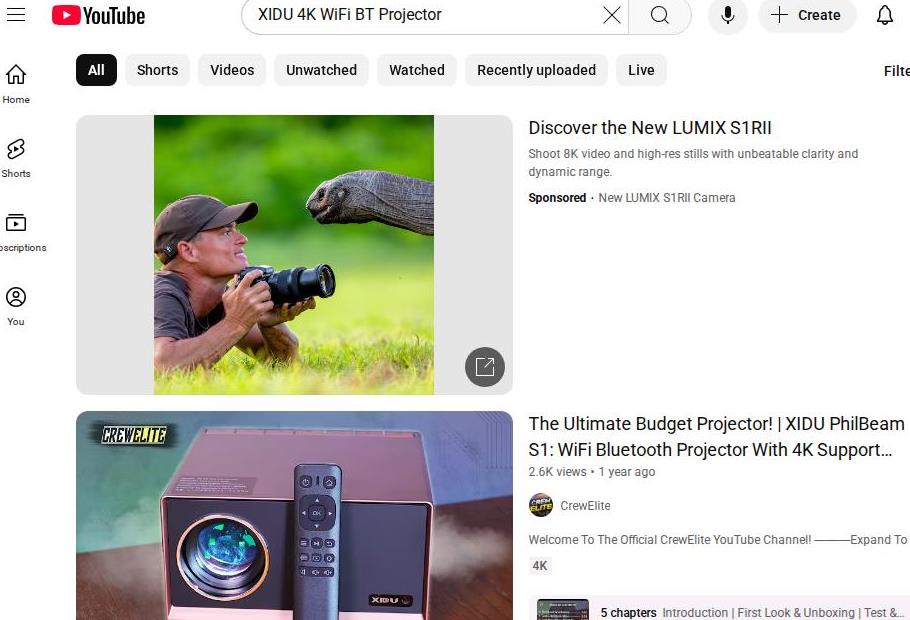 YouTube Page Featuring XIDU PhilBeam S1 Projector